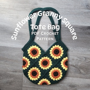 Crochet Bag Pattern / Crochet Sunflower Granny Square Tote Bag Pattern/ Crochet Purse Pattern / Digital Crochet Pattern