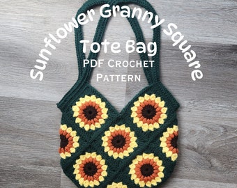 Patrón de bolso de mano cuadrado de abuela con girasoles a crochet (patrón PDF)