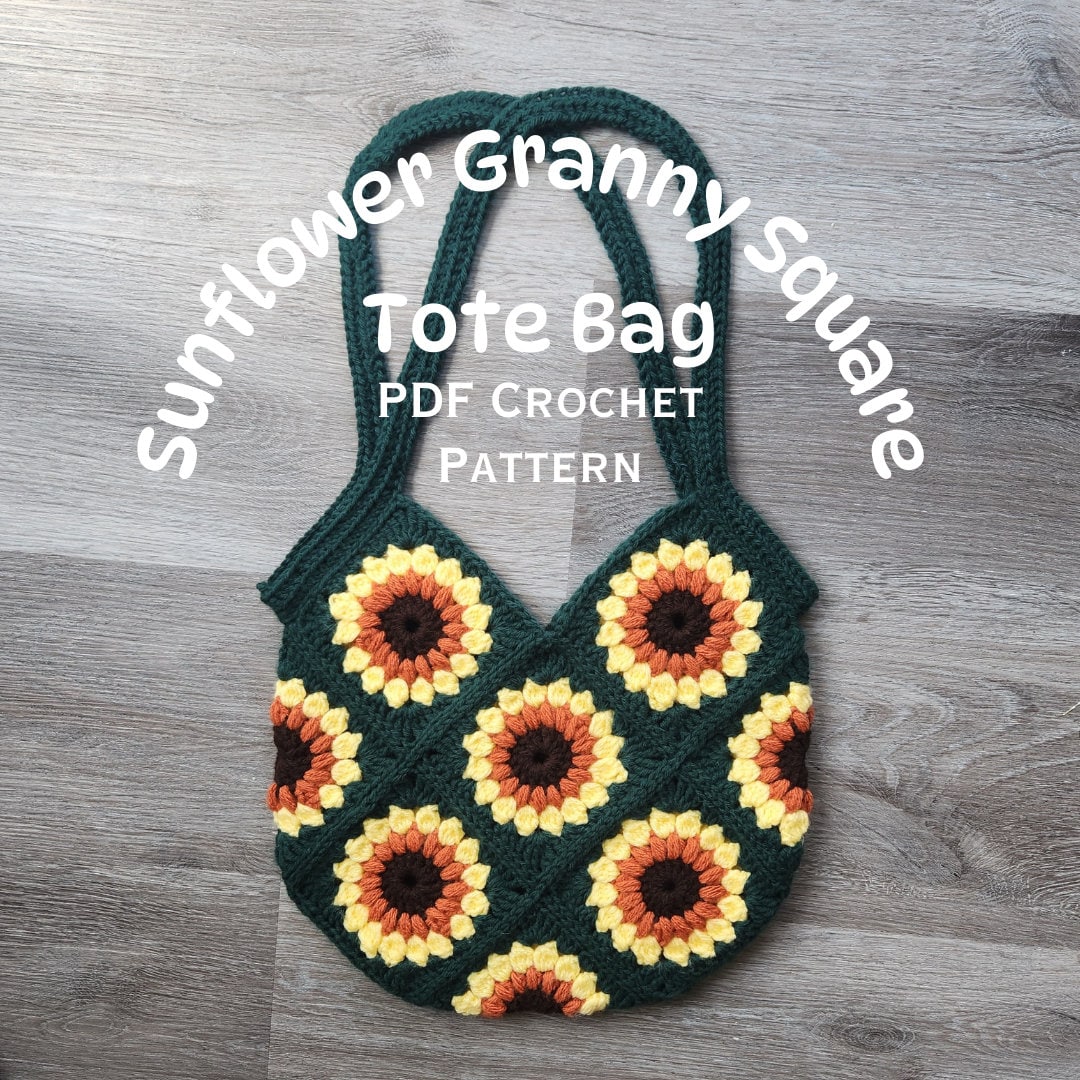 40 Sunflower Granny Square Crochet Patterns for Bright Blankets, Bags, and More 10 Crochet Sunflower Granny Square Tote Bag