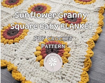 Chunky Sunflower Granny Square Baby Blanket Crochet Pattern (PDF Pattern)