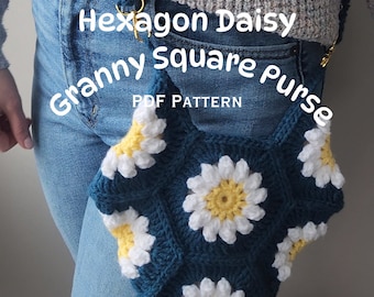 Hexagon Daisy Grandma Square Geldbörse Muster (digitales Muster)