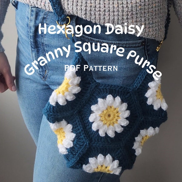 Crochet Bag Pattern / Hexagon Daisy Granny Square Purse Crochet Pattern / Granny Square Bag Crochet Pattern