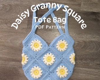Modèle de sac fourre-tout carré au crochet Daisy Grandma (Modèle PDF)