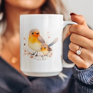 Mother's Day Mug, Mama Bird, 11-15oz Mug Watercolor Cute Mama Robin and Baby, Coffee Mug, Mother's Day Gift, Gift for Her, Baby Shower Gift