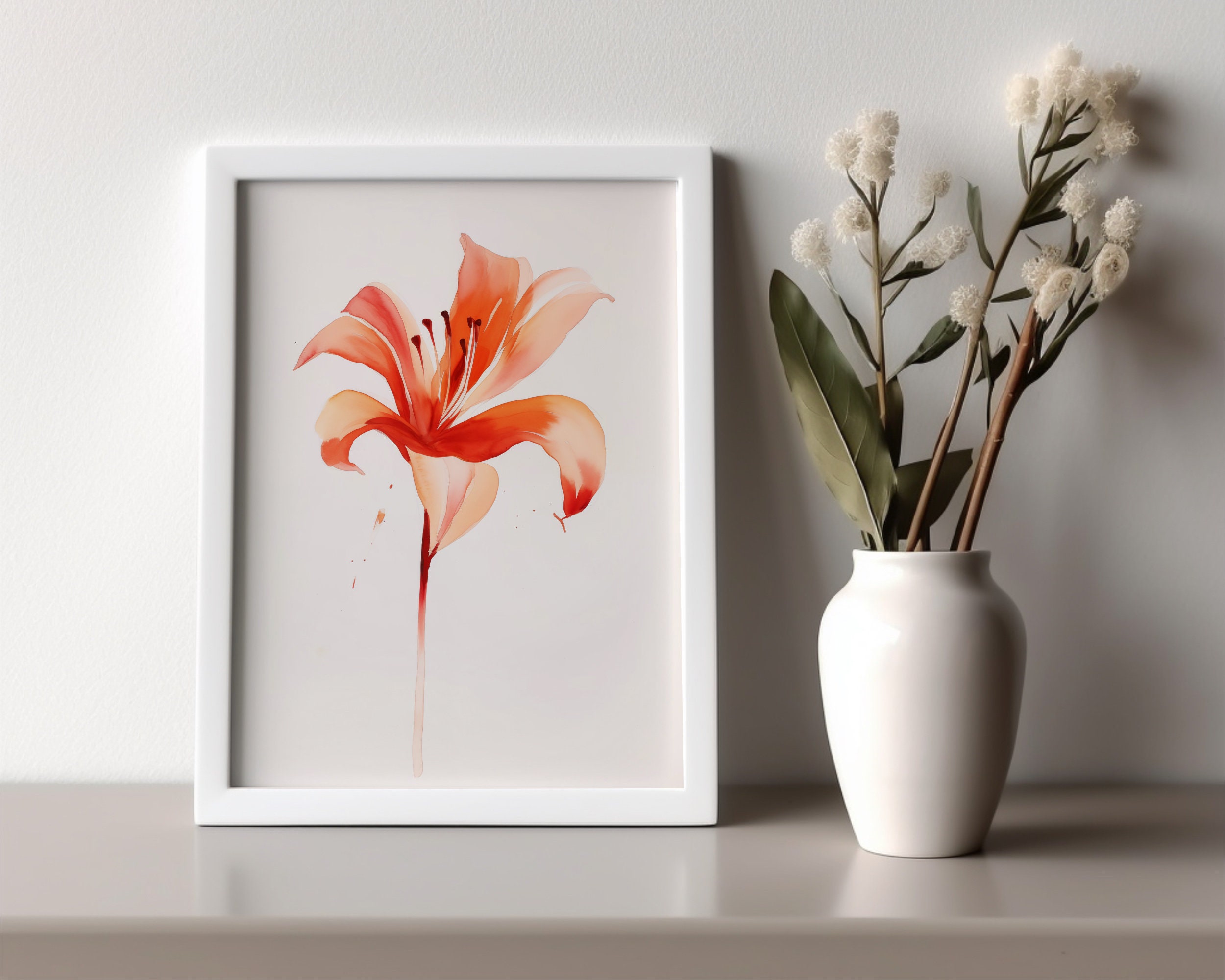 Lily May Birth Flower Watercolor Wall Art Calm Print Simple Nature ...