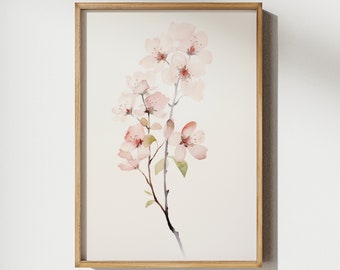 Hawthorn May Birth Flower Watercolor Wall Art Calm Print Simple Nature Design Home Nursery  Mother&#39;s Day Gift DIGITAL FILE