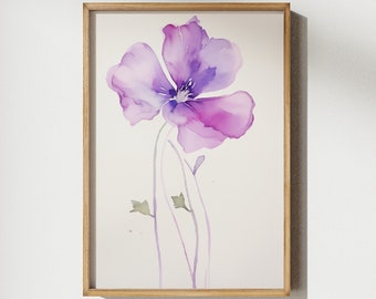Violet February Birth Flower Watercolor Wall Art Calm Print Simple Nature Design Home Nursery  Mother&#39;s Day Gift DIGITAL FILE