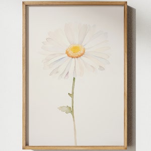 Daisy April Birth Flower Watercolor Wall Art Calm Print Simple Nature Design Home Nursery  Mother's Day Gift