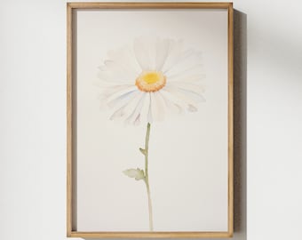 Daisy April Birth Flower Watercolor Wall Art Calm Print Simple Nature Design Home Nursery  Mother&#39;s Day Gift DIGITAL FILE
