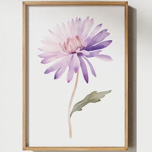 Aster September Geboorte Bloem Aquarel Wall Art Kalm Print Simple Nature Design Home Nursery Moederdag Cadeau DIGITAAL BESTAND