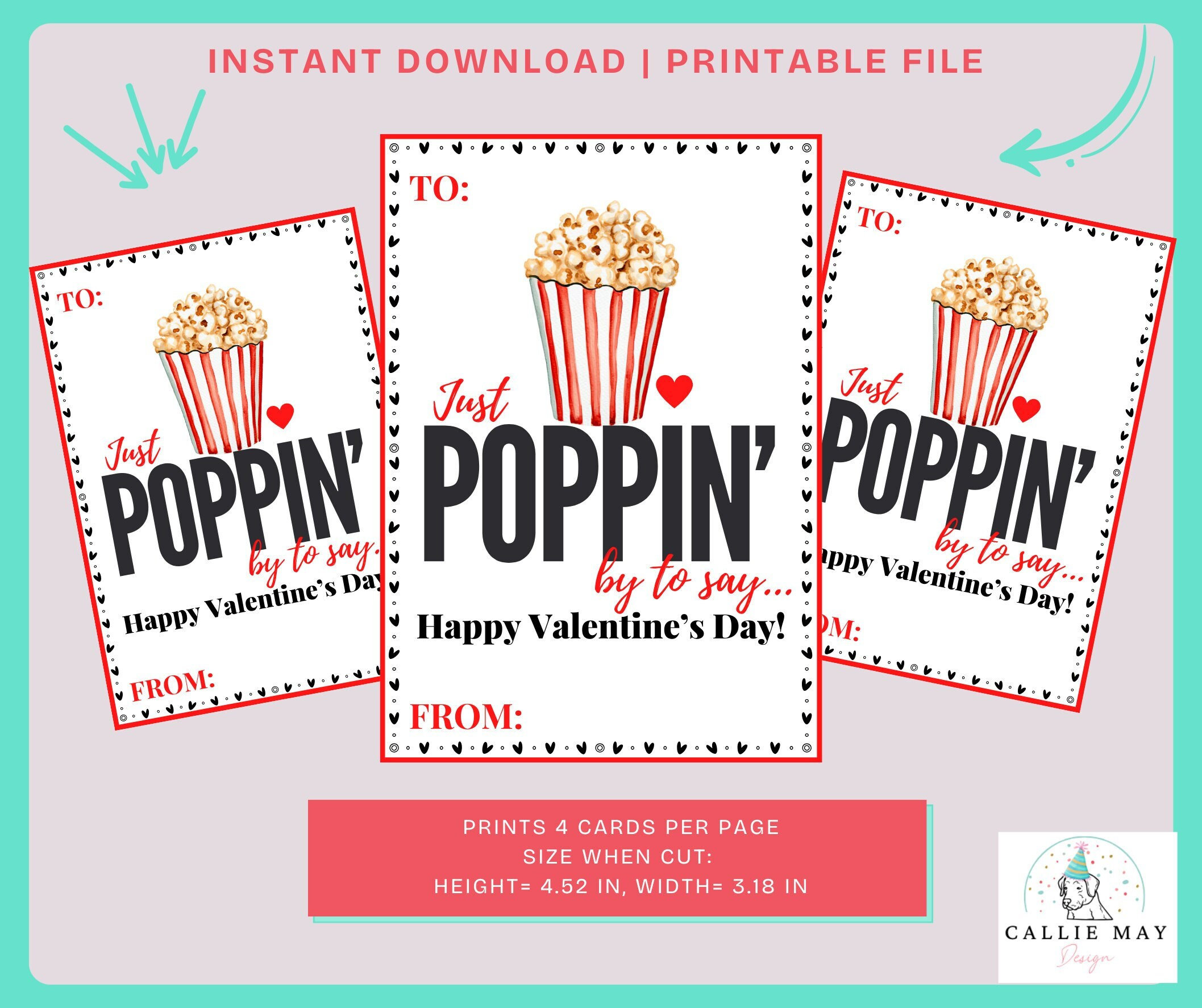 Printable Popcorn Valentines Etsy