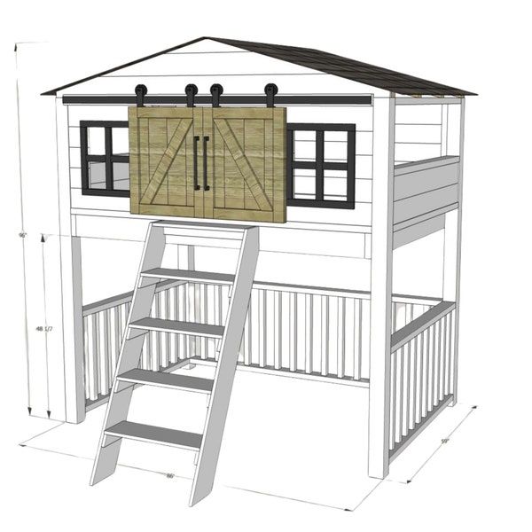 Rustic Retreat: Full-Sized Loft Bed with Sliding Barn Doors Blueprint
