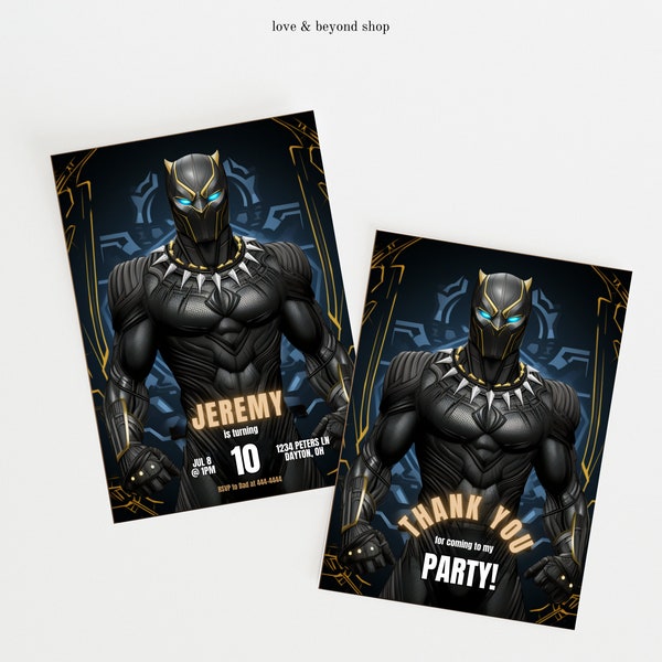 Black Panther Birthday Invitation | Panther Invite, Superhero Evite, Editable Canva Template | Instant Editable Download