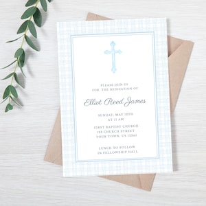 Blue Baby Dedication Invitation: Baptism, Christening, Communion (Digital Download)