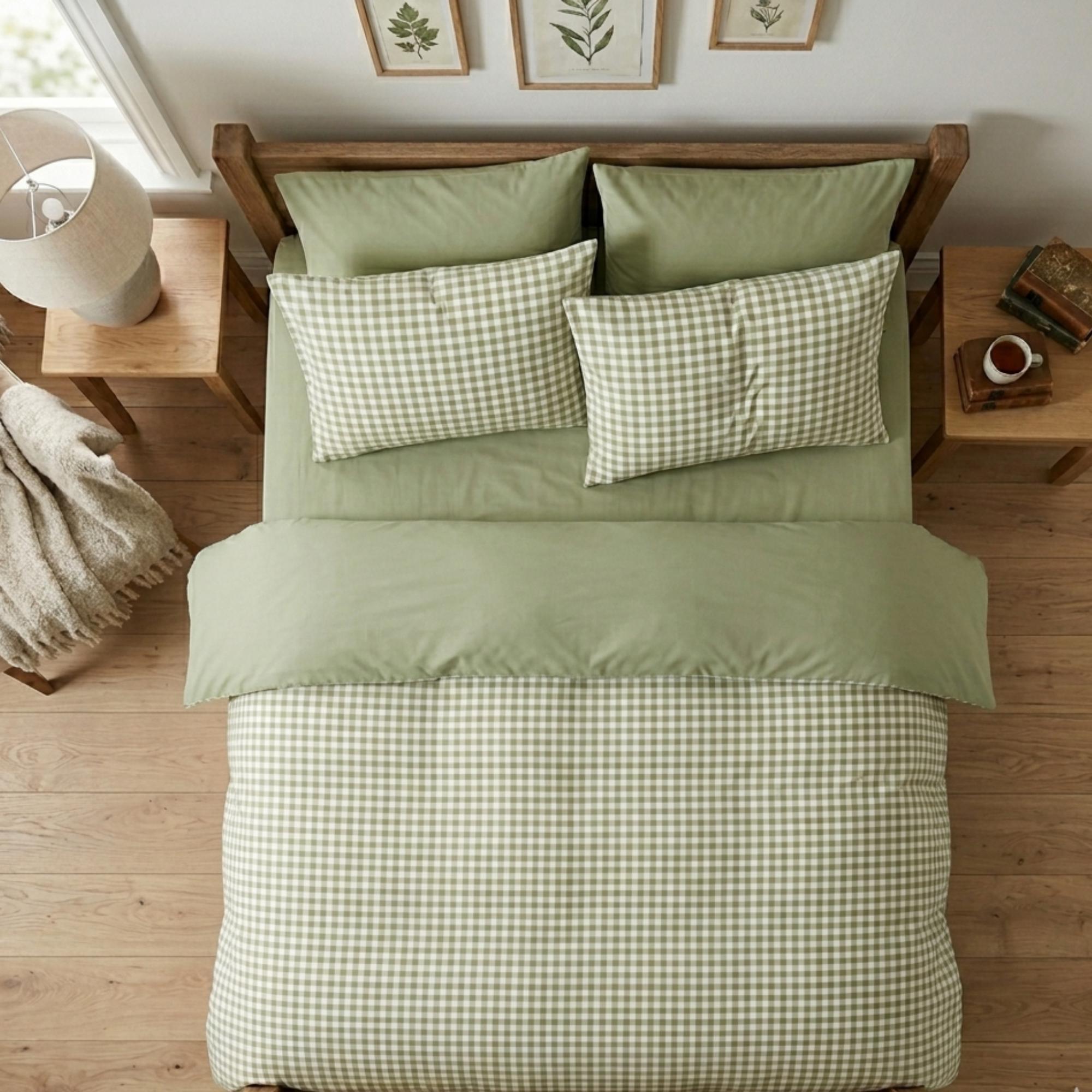 Sage Green Gingham Duvet Cover Set, Cottagecore Check Bedding, Soft ...