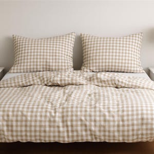 Handmade Gingham Cotton Duvet Cover Set, Farmhouse Bedding