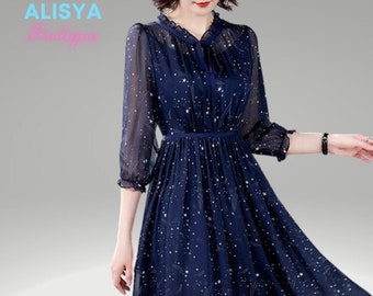 Navy Blue Midnight Starry  Ball Gown V-Neck Side Split Night Prom Dress Strapless Evening • DHL Shipping