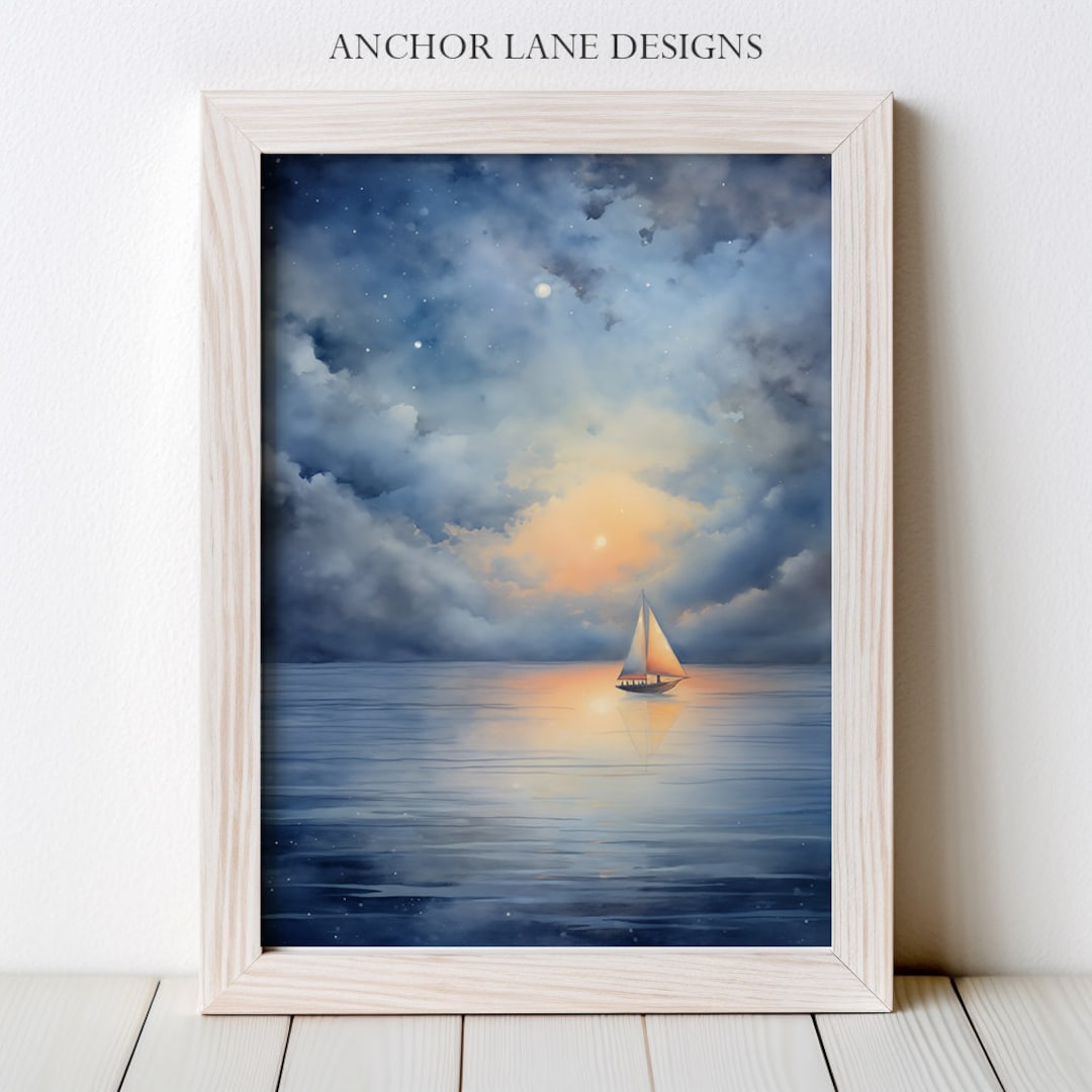Sailboat Under the Moon | Digital Download | Printable Wall Art - Etsy