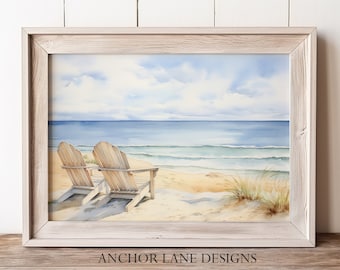 Two Beach Chairs Landscape | Nautical Art | Digital Download | Printable Wall Art |