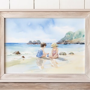 Jugando en la playa / Descarga digital / Arte de pared imprimible / Arte de TV marco