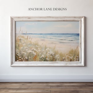 White Wildflower Beach Landscape | Seaside Landscape Art | Digital Download | Printable Wall Art |