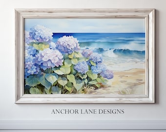 Hydrangea Beach Landscape | Nautical Art | Digital Download | Printable Wall Art |