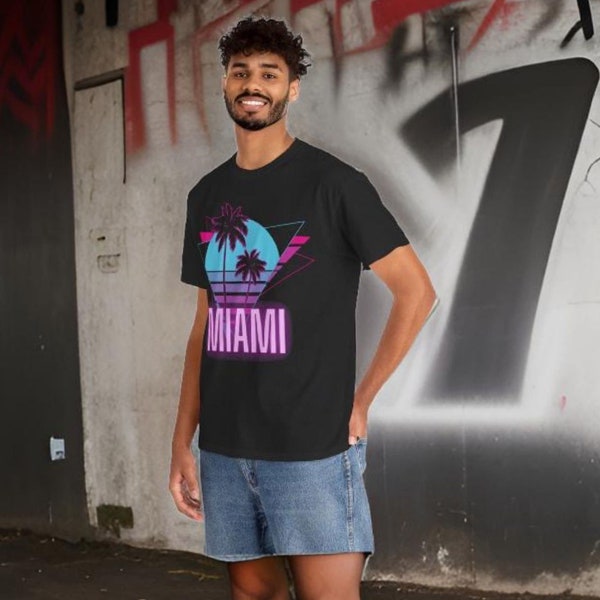 T-Shirt Tee Miami Palmen Streetweare Bekleidung Kleidung 80s Fan