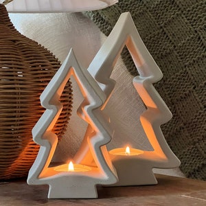 Tealight Concrete Christmas Tee, Holiday Candle Holder, Place Setting, Neutral Christmas, Fireplace Mantel Decor, Farmhouse Seasonal Gift