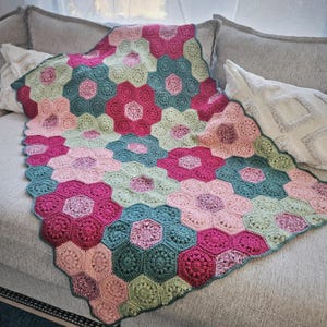 Meadows Lapghan Crochet Pattern | Flower Hexagon Blanket PDF
