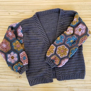 Flower Power Cardigan Crochet Pattern – Hexagon Sleeve Sweater (Sizes 2T-3XL)