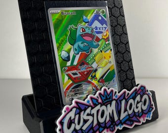 Trading Card Display Stand | Modular TCG Card Stand for Toploaders & Sleeves | Customizable Logo