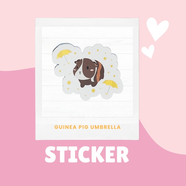 Guinea Pig Umbrella Sticker- spring sticker, raindrop sticker, guinea pig lovers, yellow guinea pig sticker, baby shower sticker, bright