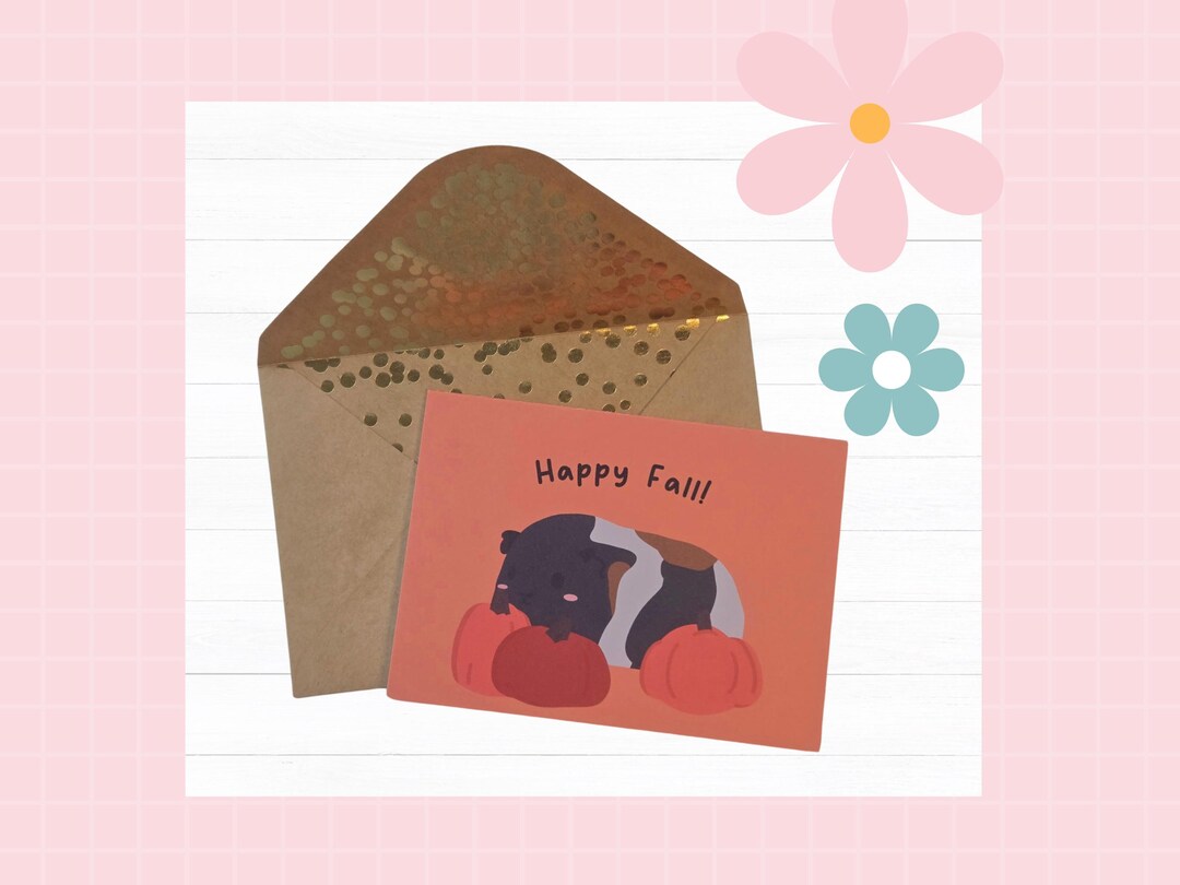 Happy Fall Card Digital Printable | Cute Guinea Pig Autumn Greeting ...