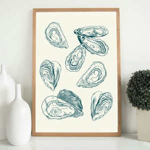 Green Oyster Illustration Print Poster - Instant Digital Download - Coastal Shell Art Decor