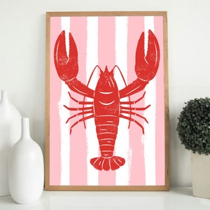 Retro Pink Lobster Art - Instant Digital Download for Sea-Inspired Home Decor