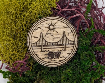 San Francisco SF Bridge Wooden Pin - Lapel Pin - Tie Tack - Flair