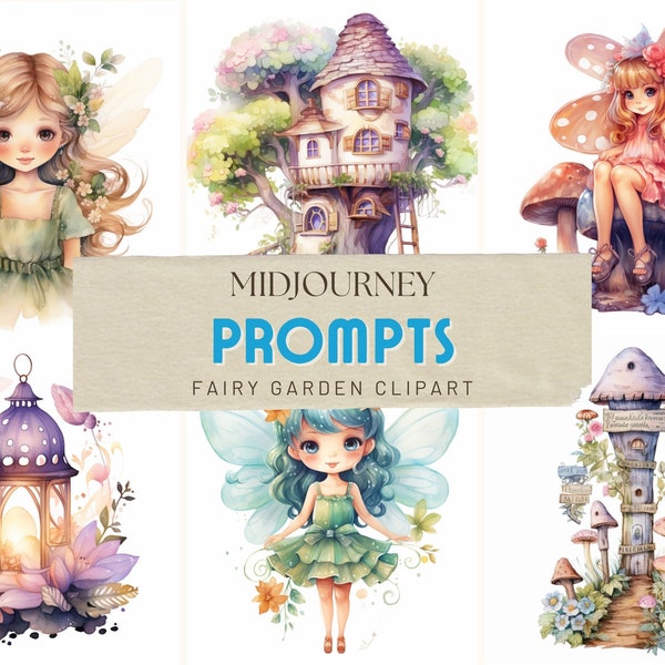 Midjourney Prompts Fairy Garden Clipart, Watercolor fairytale, Magical Garden Prompts, Watercolor Clipart, Easy Midjourney guide