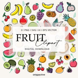 51 pcs. Fruit Icon, Fruit Icons Clipart, Fruit Icons Svg Files For Cricut, Fruit Cut Files, Instant Download Ai, Svg, Eps, and Png
