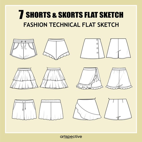 Womens Shorts/skorts Fashion Flat Sketch Fashion Vector