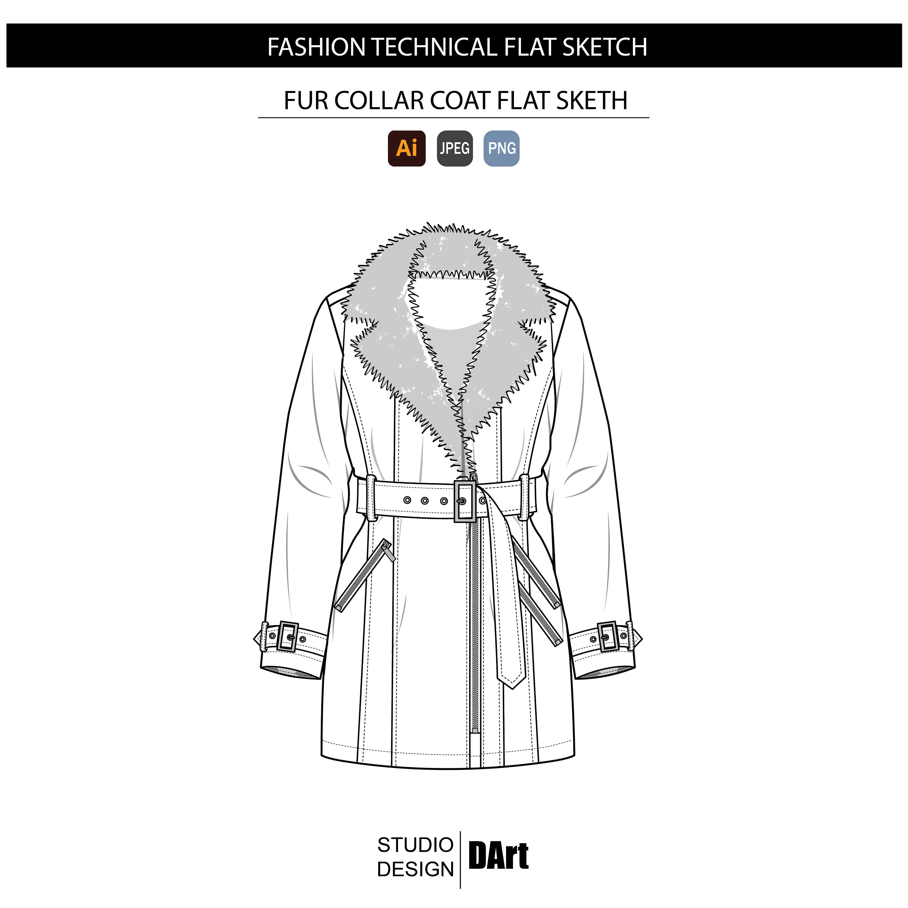Womens Fur Collar Coat Fashion Flat Sketch - Fashion Vector Womens Fur Collar Coat Fashion Flat Sketch - Fashion Vector