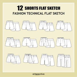 12 pantalones cortos para mujer. Boceto plano de moda - Boceto vectorial de moda - Boceto técnico de moda - Boceto de pantalones cortos para mujer