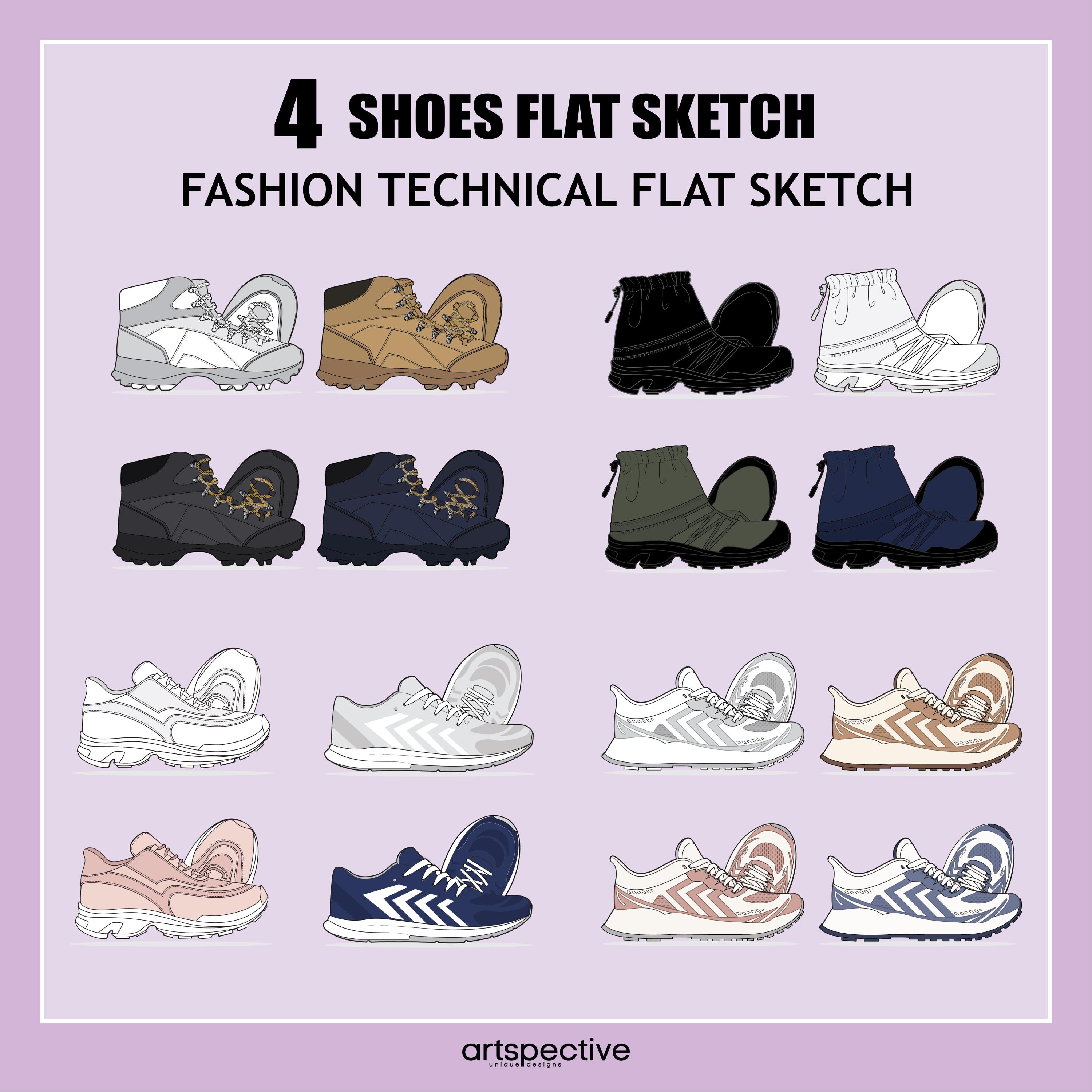 Unisex Shoes Fashion Flat Sketch Fashion Vector Sketch