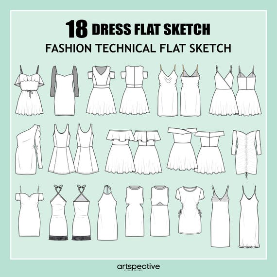 Women 18 Pcs Multi Dress Fashion Flat Sketch - Fashion Vector Sketch -  Technical Fashion Sketch - Womenswear Mini and Midi Dress Sketch - Etsy