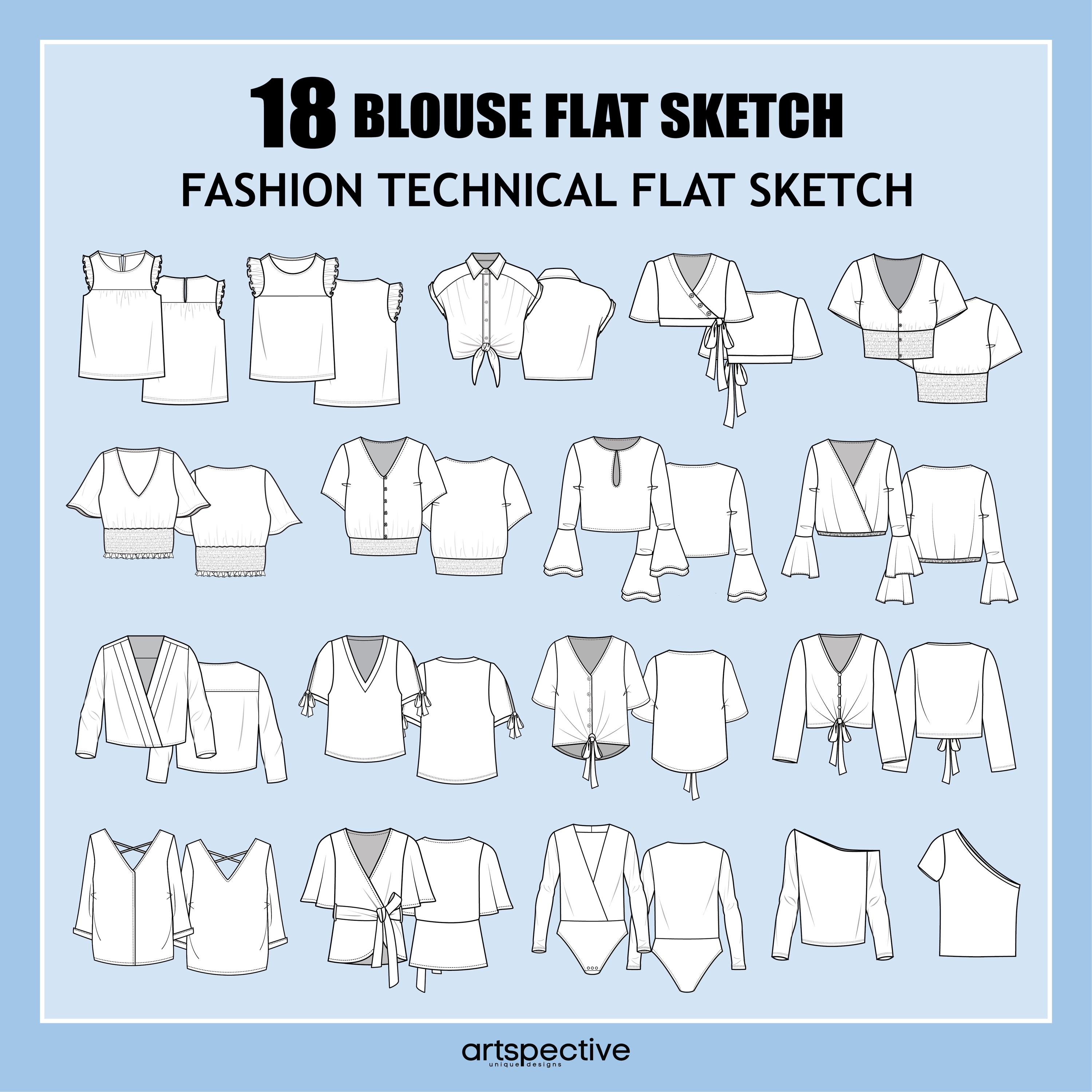 Womens 18 Pcs Blouses Fashion Flat Sketch Fashion Vector Sketch womens-18-pcs-blouses-fashion-flat-sketch-fashion-vector-sketch