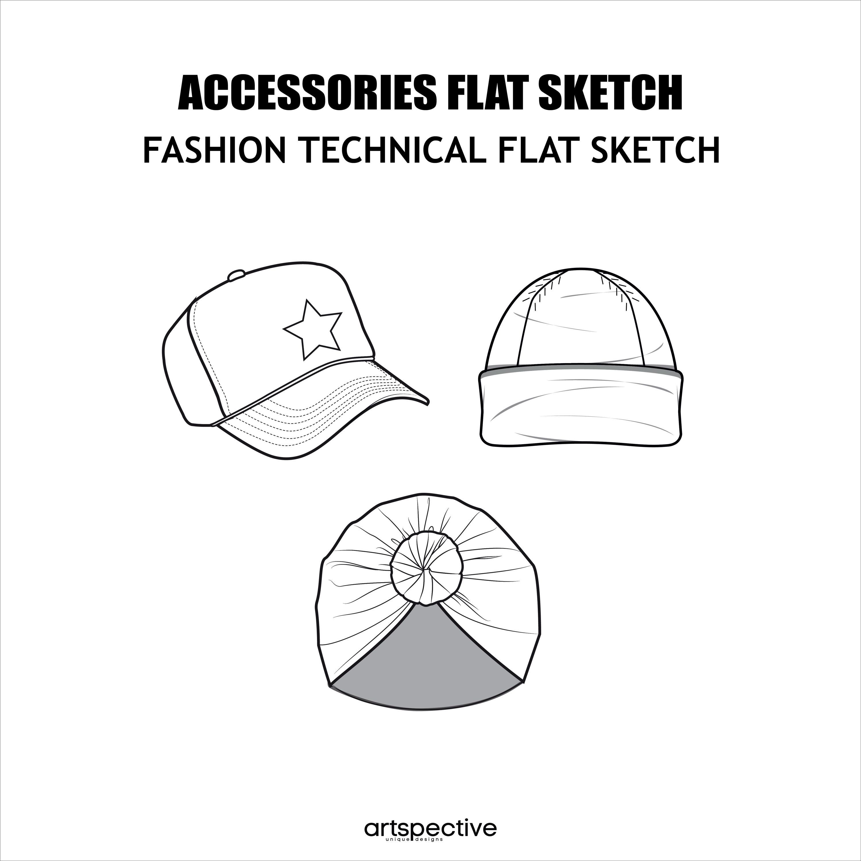 Accessory- 6 Pcs. Hat Set, Vector CAD, Technical Drawing, Digital