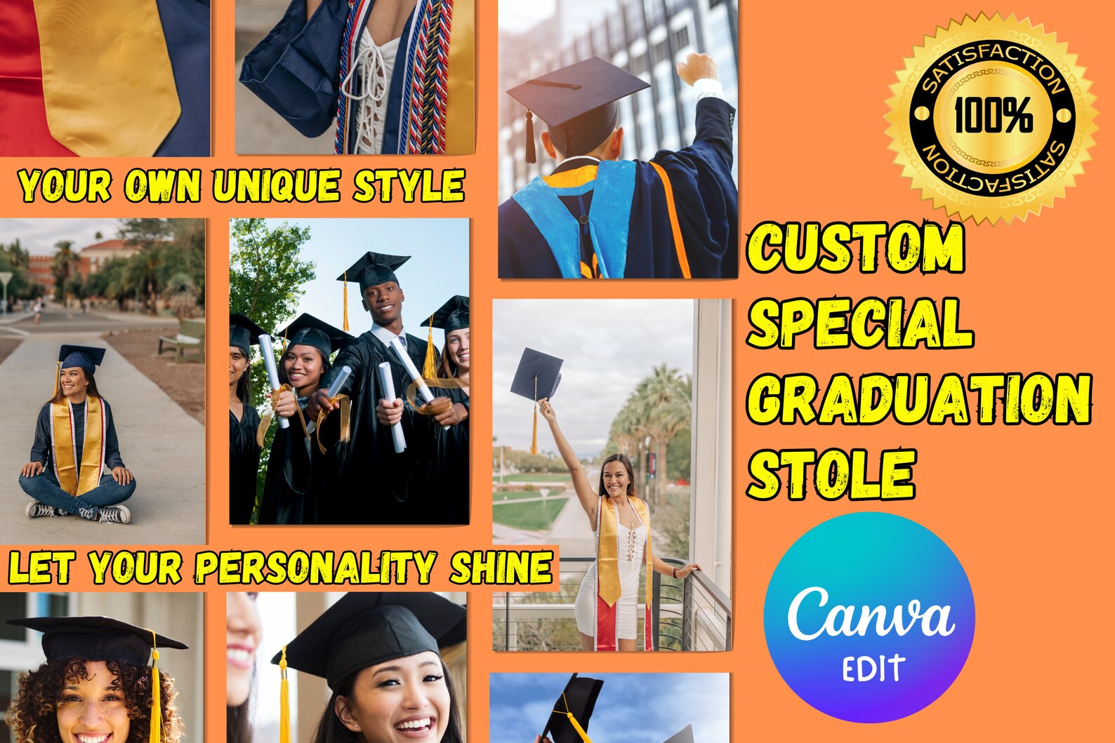 Graduation Stole Template Canva Template Instant Download Custom Graduation Stole Template Canva Template Instant Download Custom