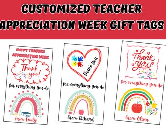 Customized Teacher Appreciation Week Gift Tags, Teacher Thank You Gift Tag, Teacher Thank You Card, End of School Year Tag