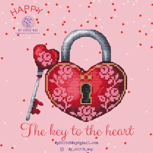 The key to the heart - digital cross stitch pattern, embroidery pattern, Valentine's Day, keys to the heart, love, heart, postcard