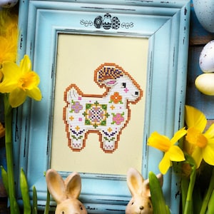 Spring goat - digital cross stitch pattern, embroidery pattern, Easter, goat, Spring, PDF + saga files, modern embroidery design