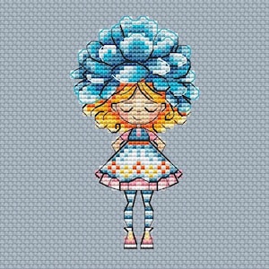 Stylish fairy - digital cross stitch pattern, embroidery pattern, Stylish fairy , flowers , fairy